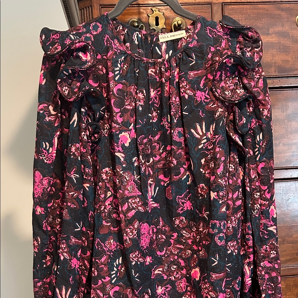 Ulla Johnson Black and Pink Floral Blouse